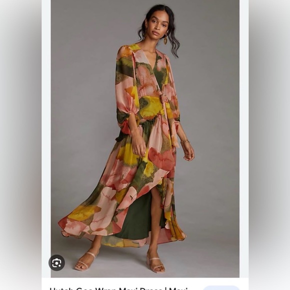 Hutch Dresses & Skirts - Hutch Floral High-Low Maxi Dress in Pink, Yellow & Olive